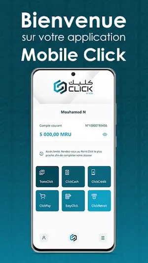 Click by BNM mobile money app — dashboard screen
